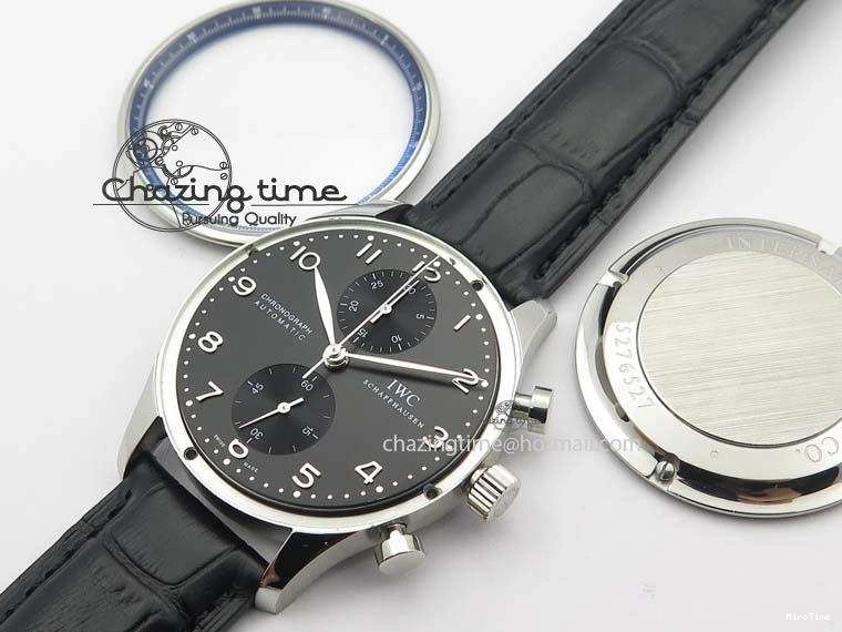 MIROTIME 0122 Reliable Portuguese IW371447 ZF 1:1 Best Edition SS Black Dial On Black Leather Strap A79350 V 7274